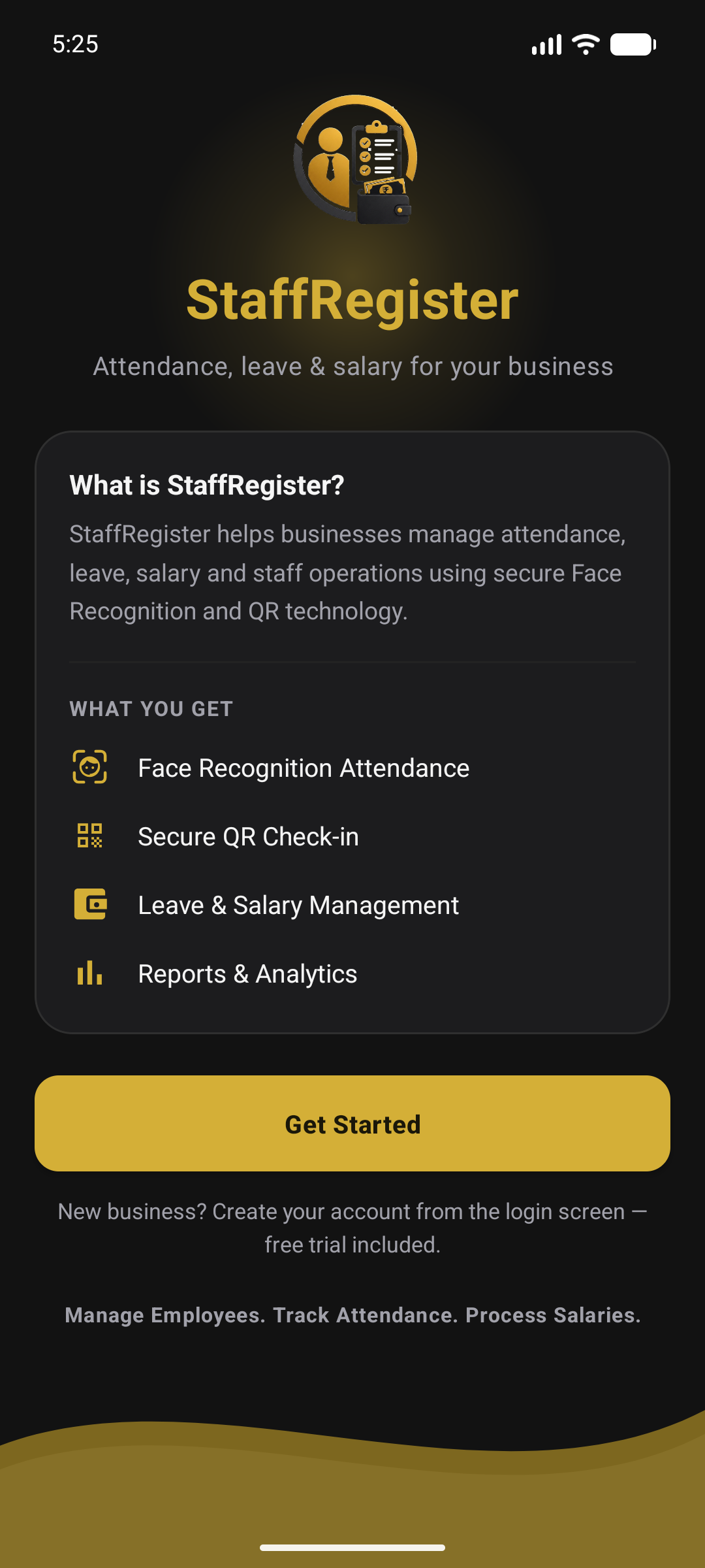 StaffRegister welcome screen
